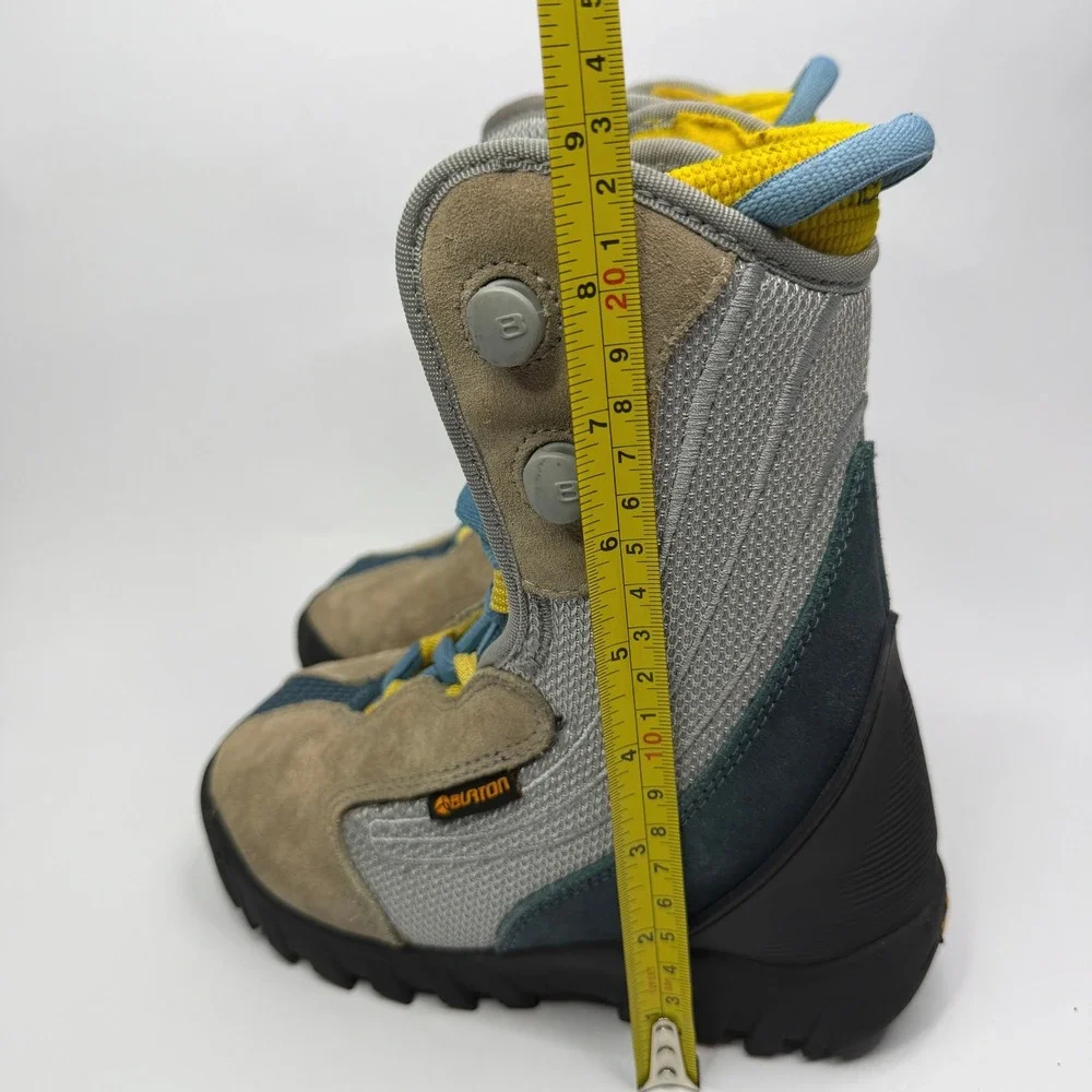 Burton Moto Snowboard Boots Kids 2 Grey Blue Yellow Lace Up